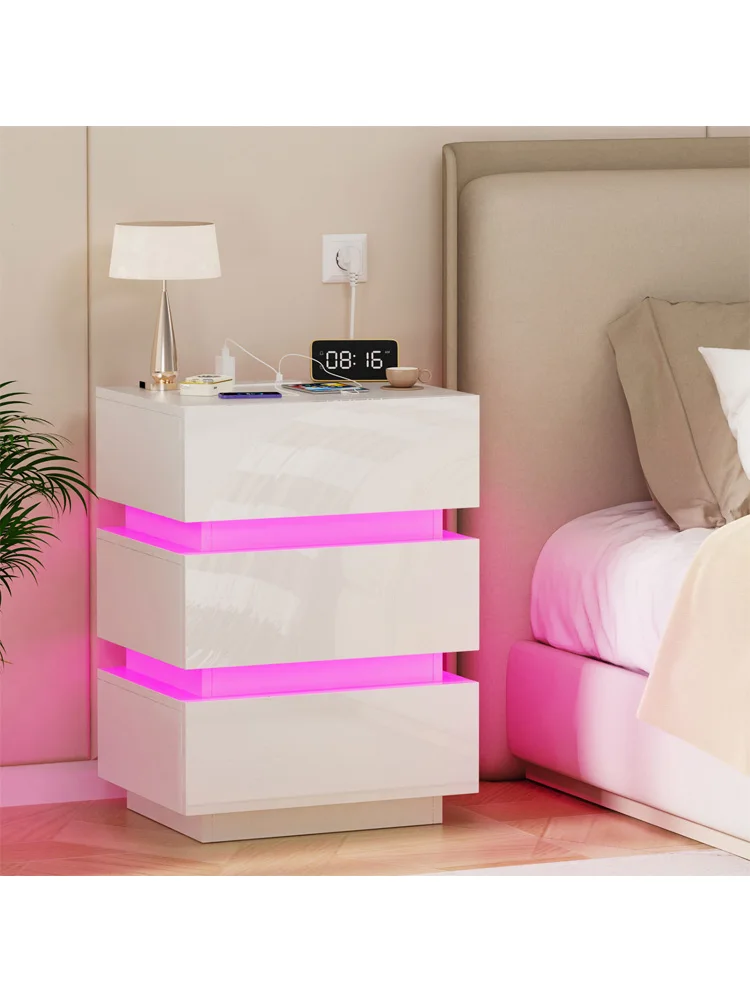 3 Drawers Bedside Table Wooden Bedside Cabinet With Light Corner Cabinet Side Table Nightstand With Drawers For Bedroom