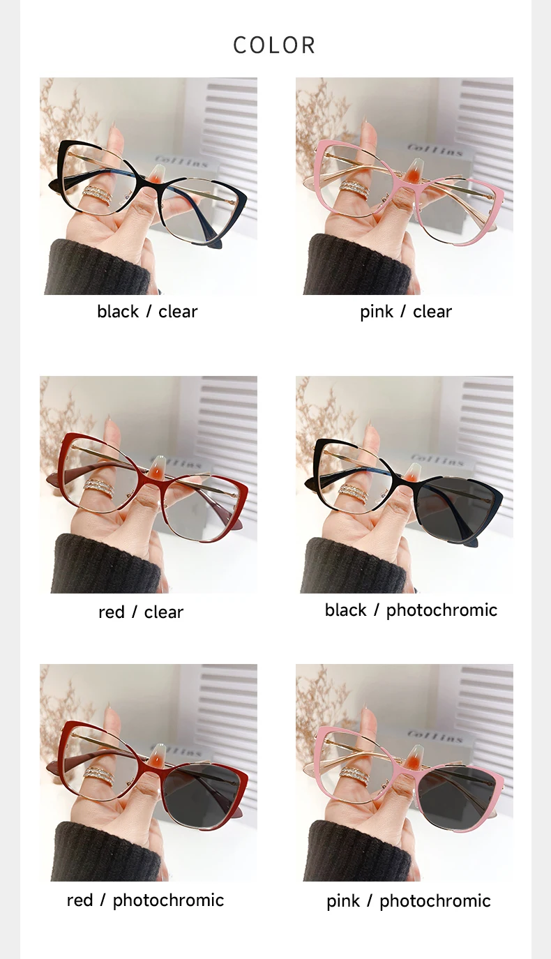 Mode Cat Eye Anti-blaues Licht Gläser Frauen Photochrome Linsen Blau Licht Blockieren Brillen – Detail 8
