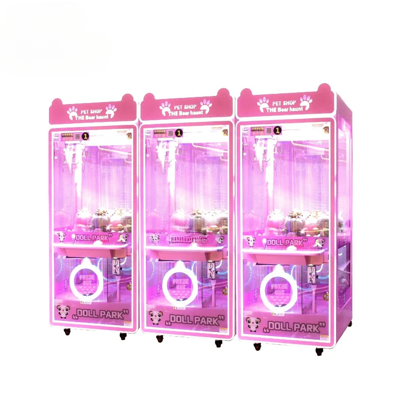 Coin Operated lucky goft pink doll plush crazy 2 Game mobile Vending Arcade token toys claw crane machine with bill acceptor