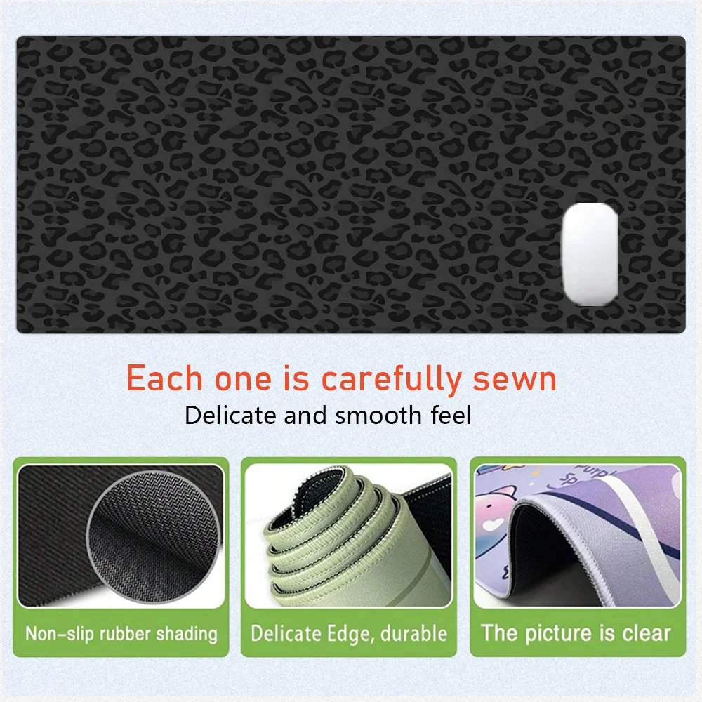 لوحة ماوس بطبعة الفهد بتصميم فني XXL قاعدة مطاطية للألعاب مع حافة مخيطة وسادة مكتب غير قابلة للانزلاق ملحقات مكتبية كبيرة #5