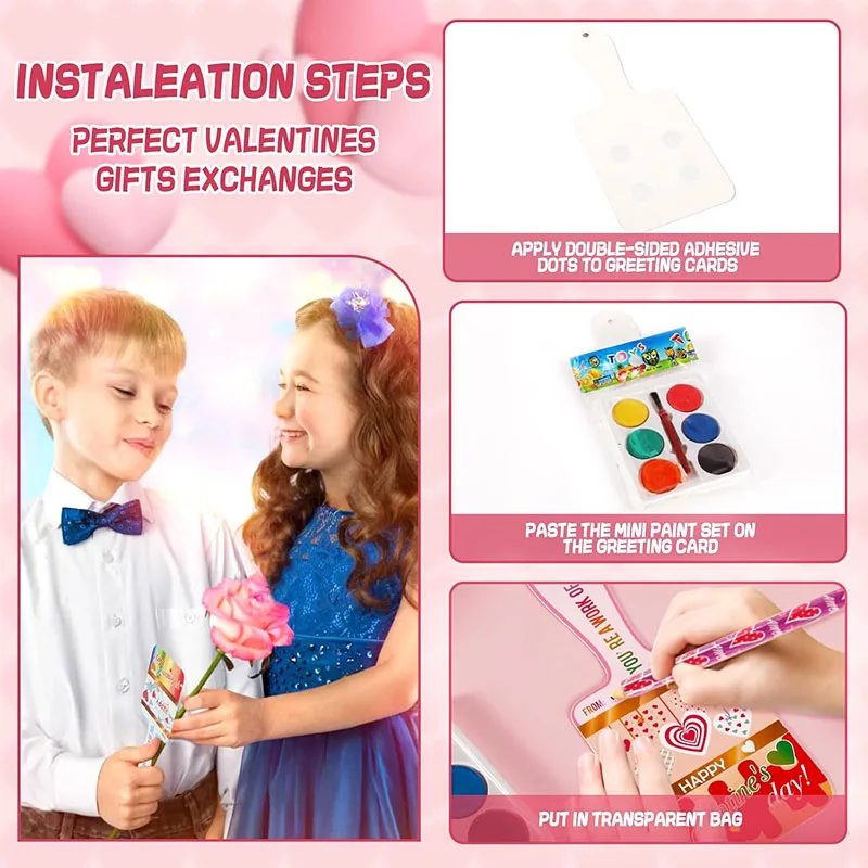 6 Color Watercolor Paint And Valentines Day Card Set For Kid Student Classroom Exchange Game Prize School Party Supplies