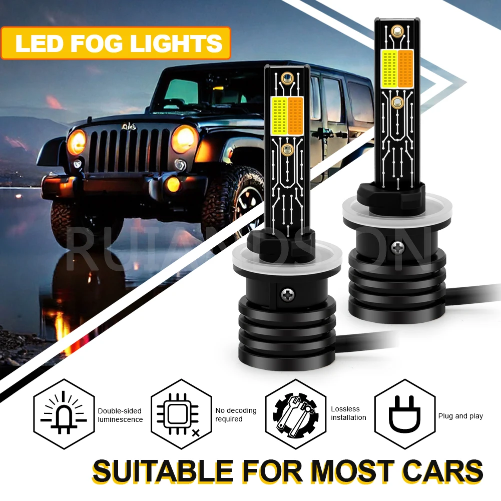 Ruiandsion Universal H1 P14.5S H3 PK22S 880 H27 LED ستروب فلاش الضباب الخفيف 9-36 فولت 3500LM عالية السطوع للمصباح الأمامي الأبيض الأصفر #4