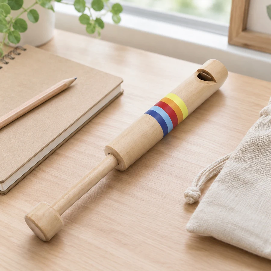 1PC Wooden Pull Push Whistle Orff Flute Instrument Rainbow Stripe Design Wood Wind Musical Tools For Rhythm Sound Play Props ZYF
