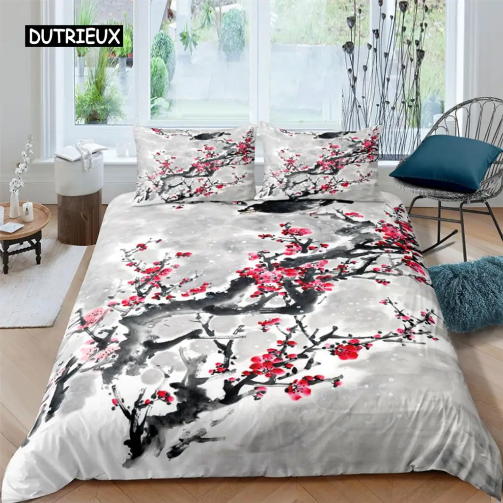 

Flower Duvet Cover Cherry Blossoms Bedding Set with Pillowcase 2/3pcs Quilt Cover Home Textiles Floral Polyester Comforter Cover