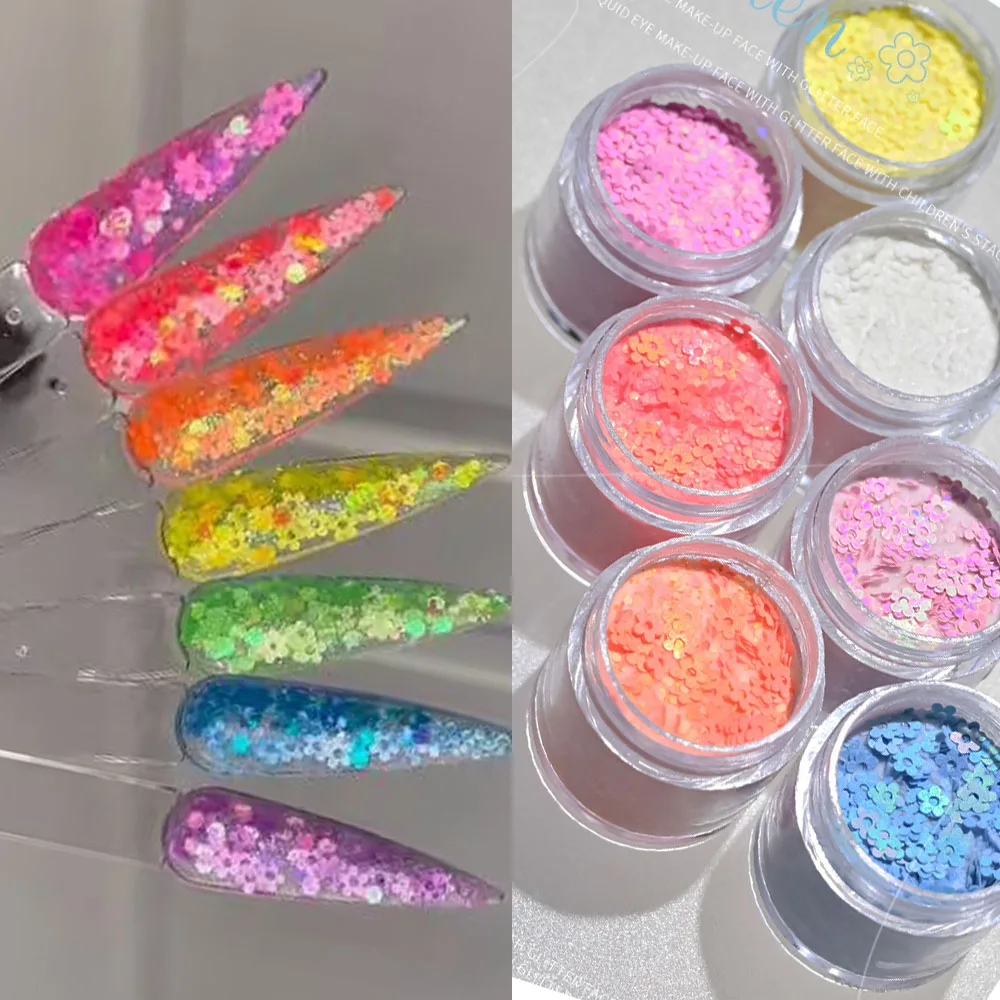 7Colors Professional Plum Flower Sequins Acrylic Powder 10g/Bottled Colorful Blossom Acrylic Powder DIY Extension Powder FT229