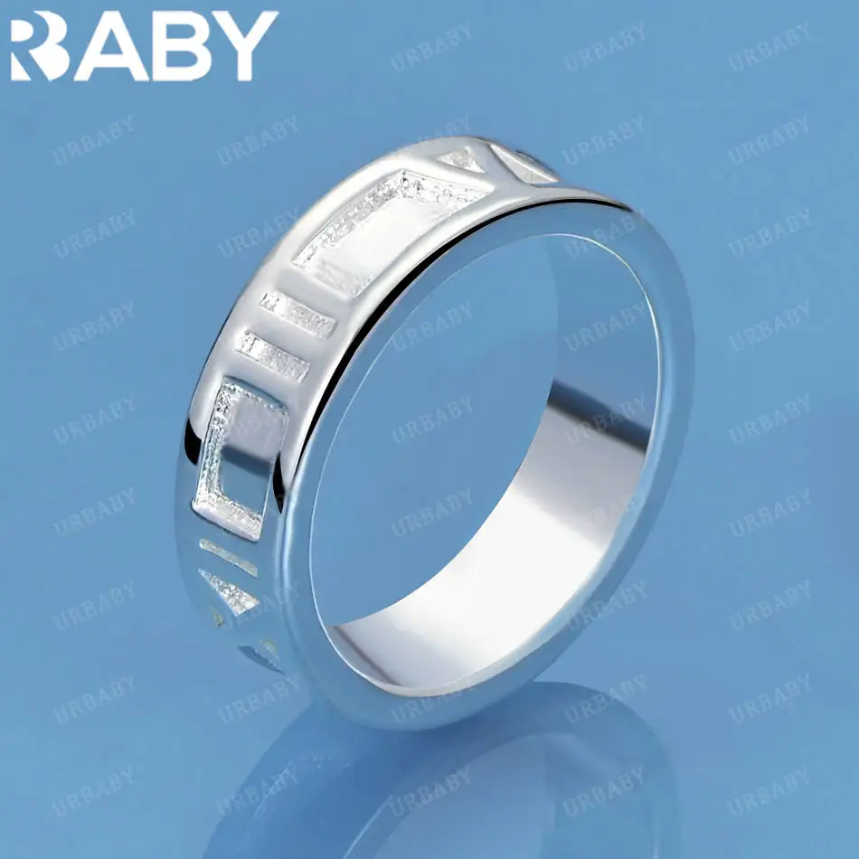 

URBABY 925 Sterling Silver Size 7-10 Roman Numerals Ring For Women Men Fashion Jewelry Charm Grace Noble Wedding Accessories
