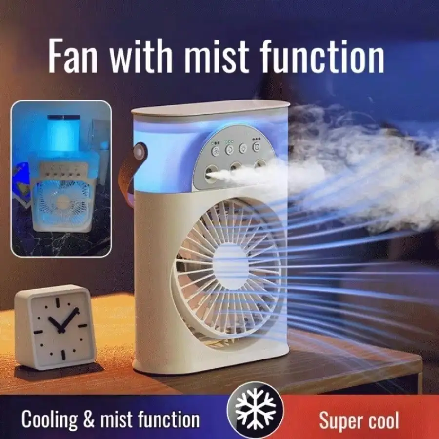 3-Speed Adjustable Portable Fan, Mini Air Cooler, Small Air Conditioner With Adjustable Mist Spray Fan And Night Light. 360° Rotation, 7-Color Ambient Light, Ultra-Quiet Airflow, 250mL Water Tank Capacity