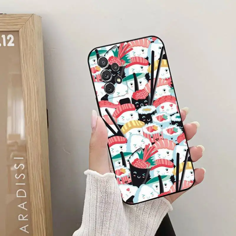 Kawaii Sushi Crowd Phone Case For Samsung S20 Fe Lite S21 S30 Ultra S9 S21Fe S10 E Plus Black Soft Silicone Cover