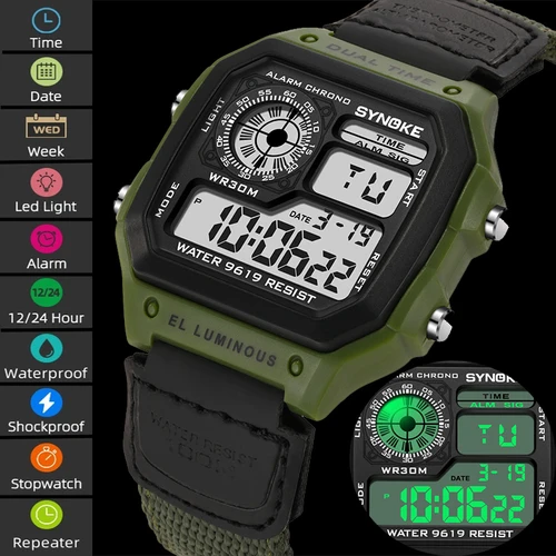Imagen 1 del producto Reloj deportivo Synoke a prueba de golpes para hombre, reloj de pulsera Digital resistente al agua hasta 30M, reloj despertador masculino con luz Led colorida