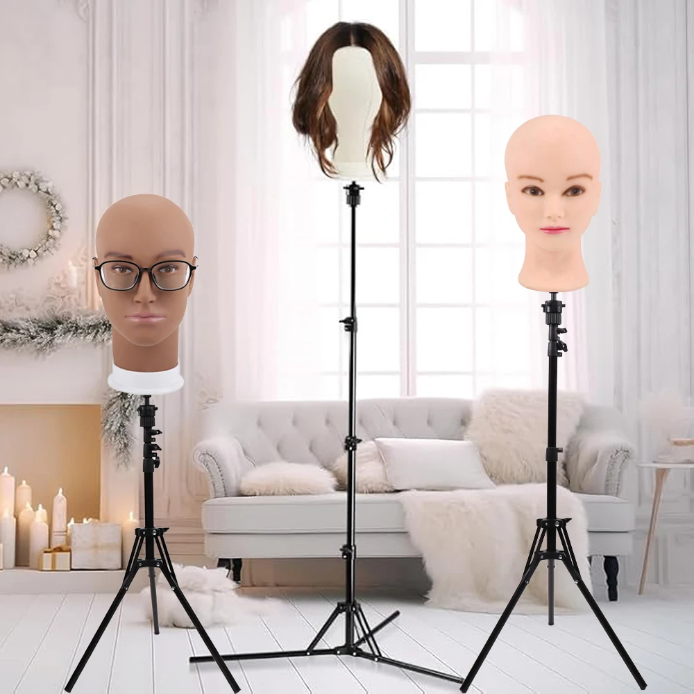 Yajukai طوي شعر مستعار حامل ترايبود مع 21-25 بوصة قماش رئيس أسود ذكر أصلع رئيس المعرضة مع حامل شعر مستعار رئيس حامل ترايبود #2