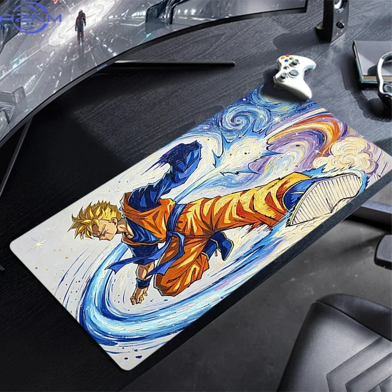 Dynamic Blue Wave Oil Painting Anime Blonde Warrior Mouse Pad, Rubber Non Slip Backing, Smooth Surface Gaming Desk Mat for PC Ga