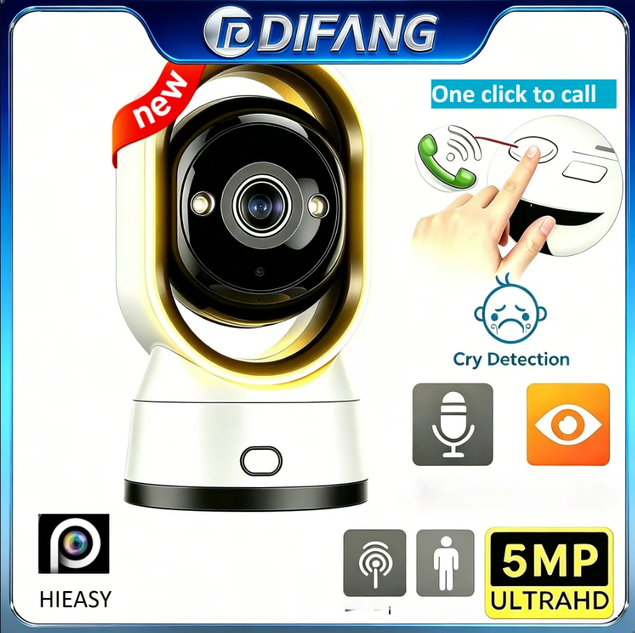 

One click Call Mini WiFi Camera 5MP Indoor Security Camera Crying Detection Pet Monitor Home Surveillance Baby Camera