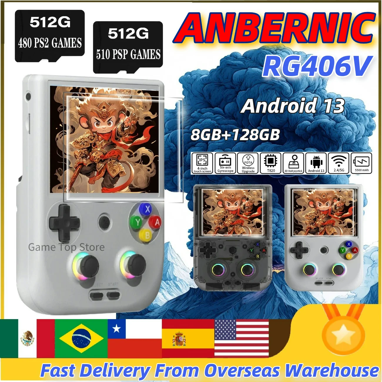 

ANBERNIC RG 406V Handheld Game Console RG406V 4" IPS Multi-touch Screen Android13 Retro Video Games Support 1080p FOTA PSP PS2