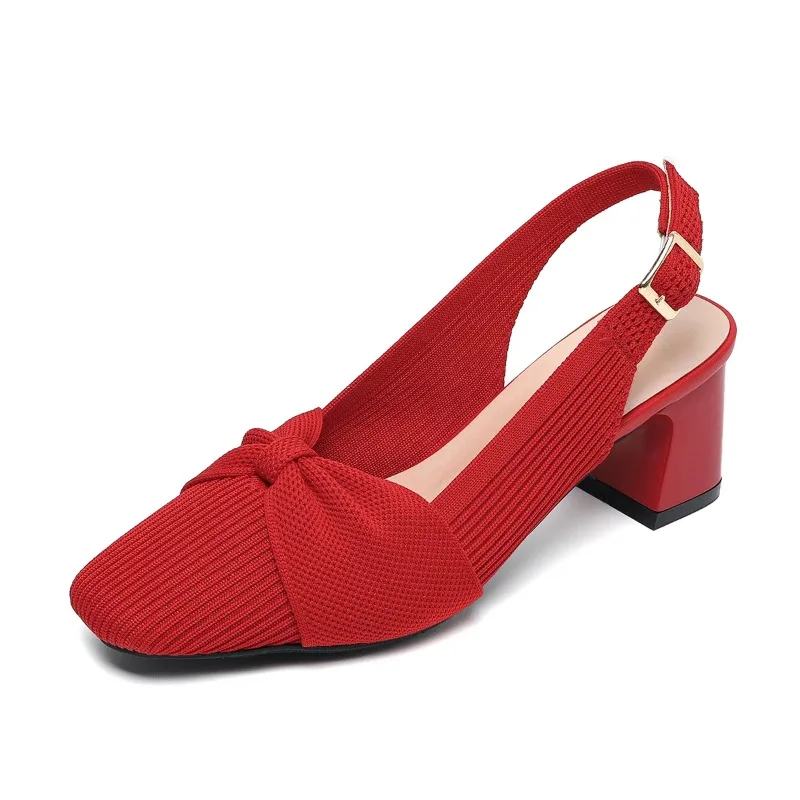 

YNPO 2026 New Coarse Heeled Sandals for Women Fly Woven Shoes Women Shoes Fashion Flat Elastic Knitted Breathable
