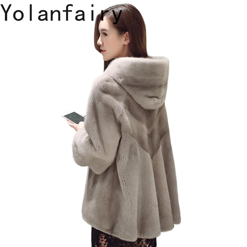 YOLANFAIRY 여성용 리얼 퍼 코트 겨울 2025 럭셔리 천연 전체 밍크 퍼 코트 후드 포함 여성 퍼 재킷 카사코 페미니노