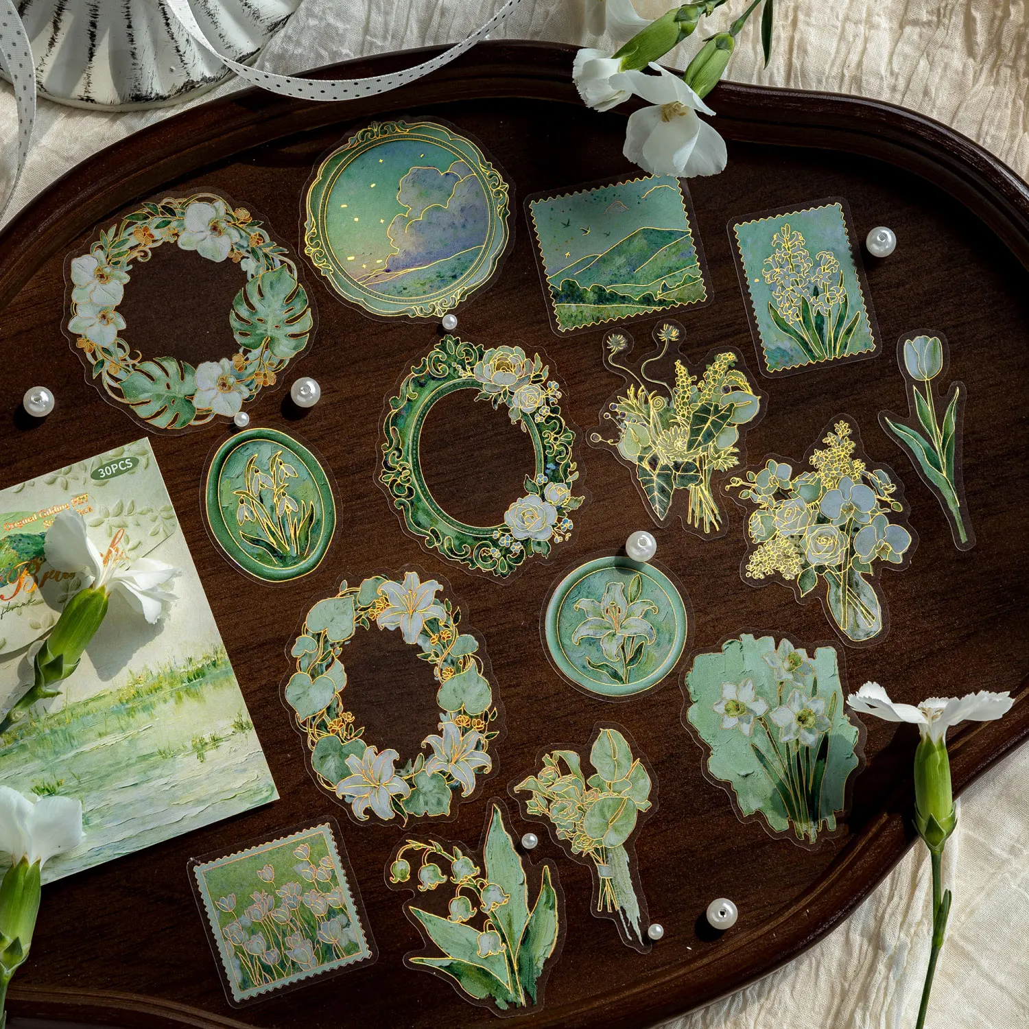 old Foil PET Sticker Pack, Oil Painting Floral Letter Series, Photo Frame Album Art Supplies, Notebook Decor Scene Stickers
