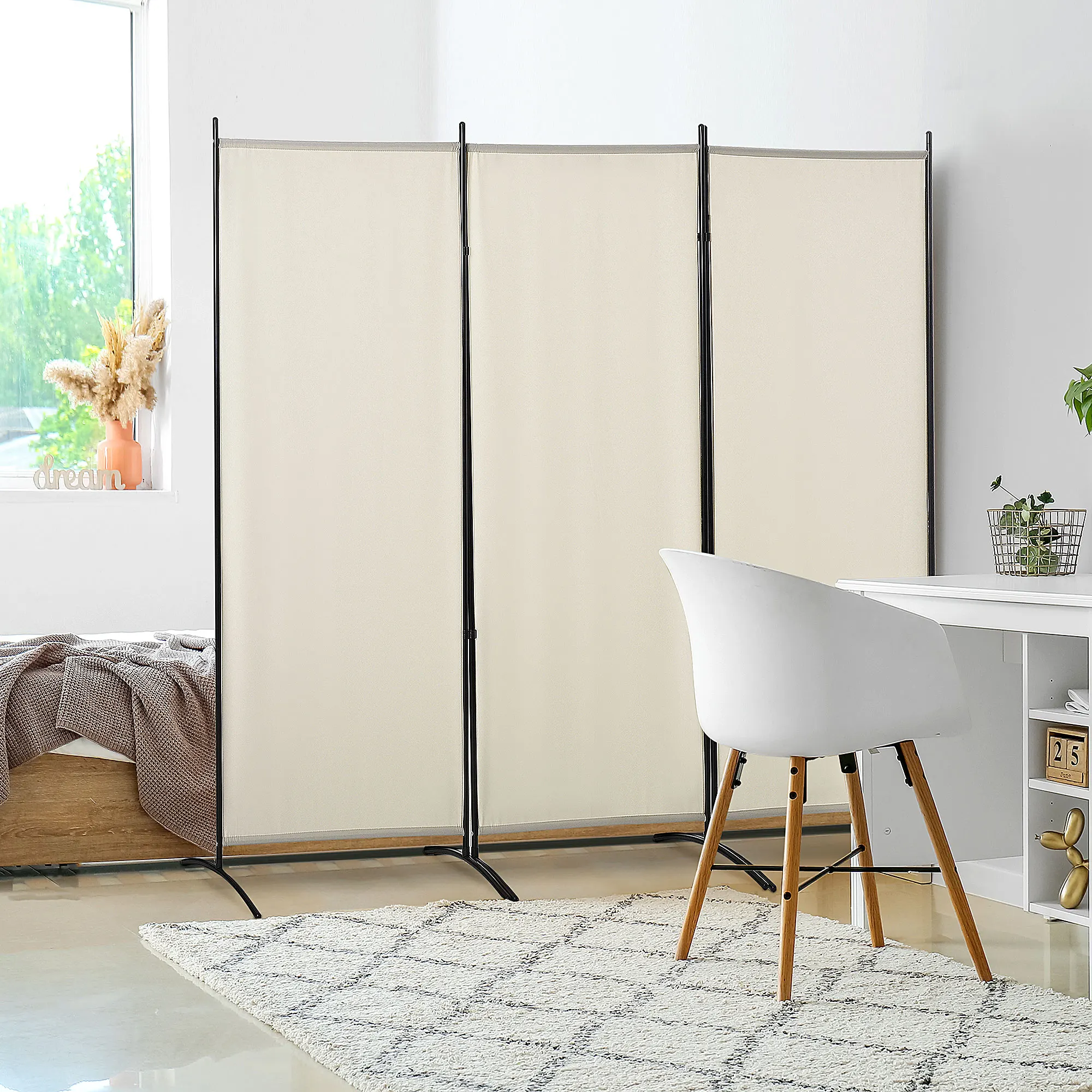 HOMCOM 6' 3 Panel Room Divider, Indoor Privacy Screen for Home Office, Beige