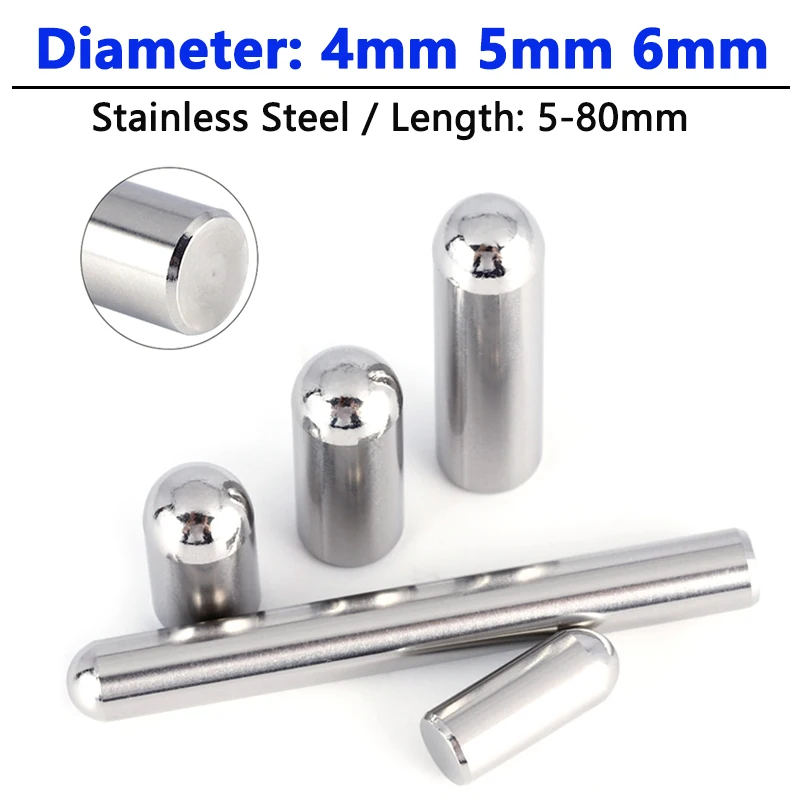Dia 4mm 5mm 6mm Stainless Steel Solid Round Head Cylindrical Pin Locating Dowel Fixed Shaft Rod Length 5 6 8 10 12 14 15 16-80mm