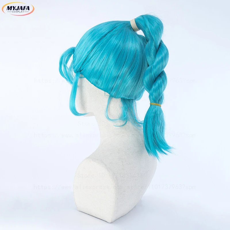 Bulma Cosplay Wig Buruma Wig Blue Braided Ponytail Heat Resistant Synthetic Hair Halloween Anime Role Play Wig + Wig Cap