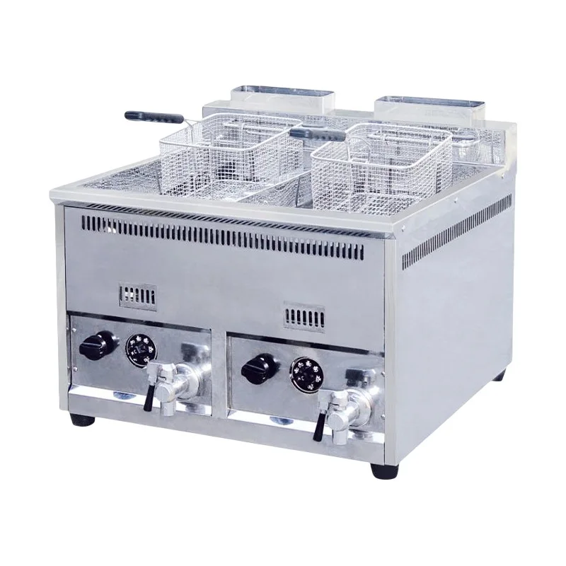 

For Double-Tank Commercial Gas Fryer Stainless Steel 6kw Multi-Functional Desktop For Fried Chicken Steak French Fries
