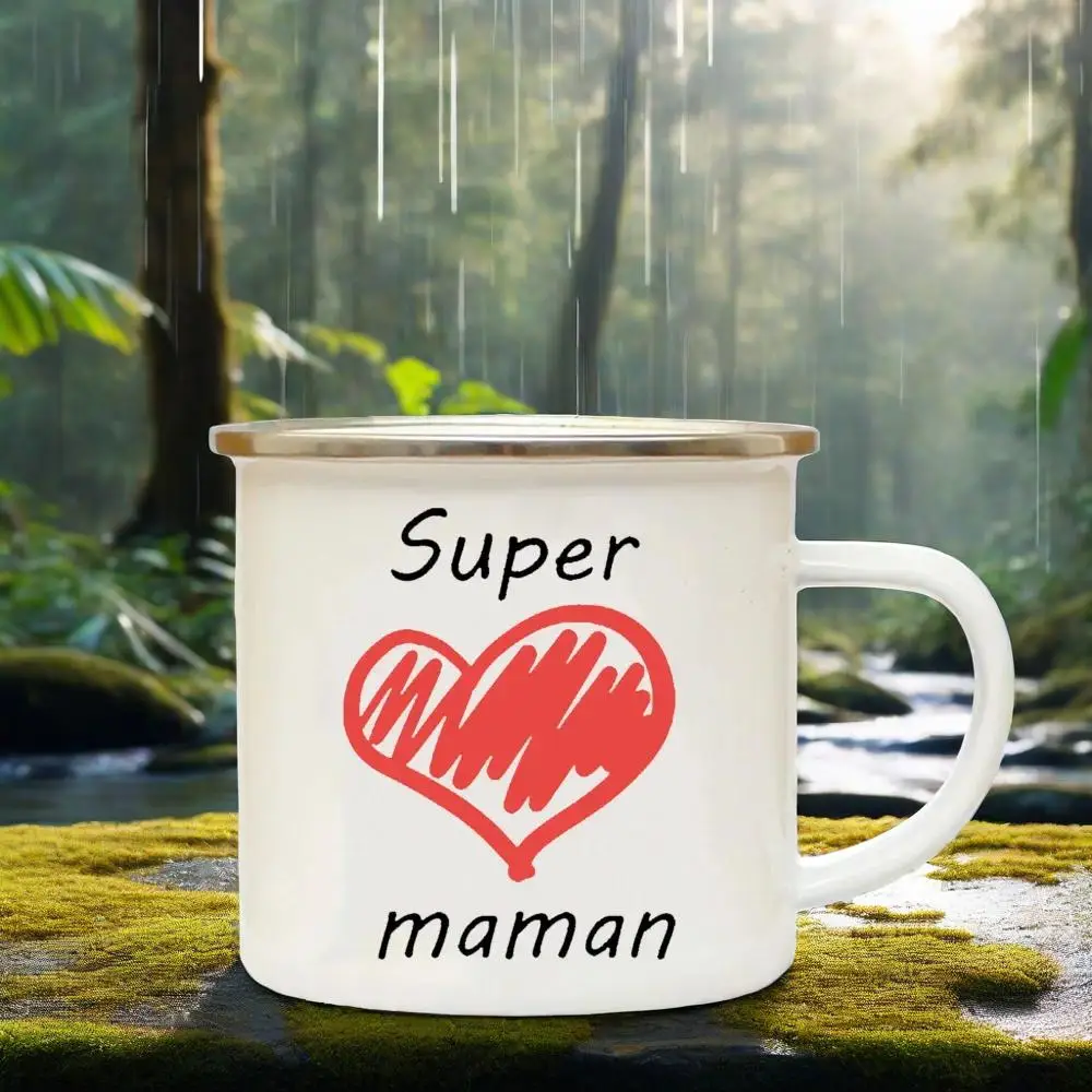 Beste Mutter der Welt Französischer Aufdruck Emaille-Becher Kreative Kaffeetasse Getränke Wasser Milch Becher Emaille-Tasse Haushalts-Trinkgeschirr Geschenk für Maman