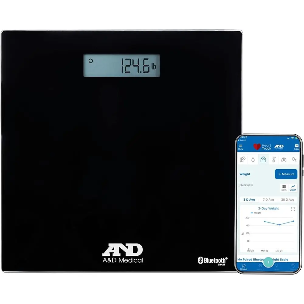 

Bluetooth Bathroom Scale - Syncs with Heart Track App, 450lb Capacity, Batteries Included, Black
