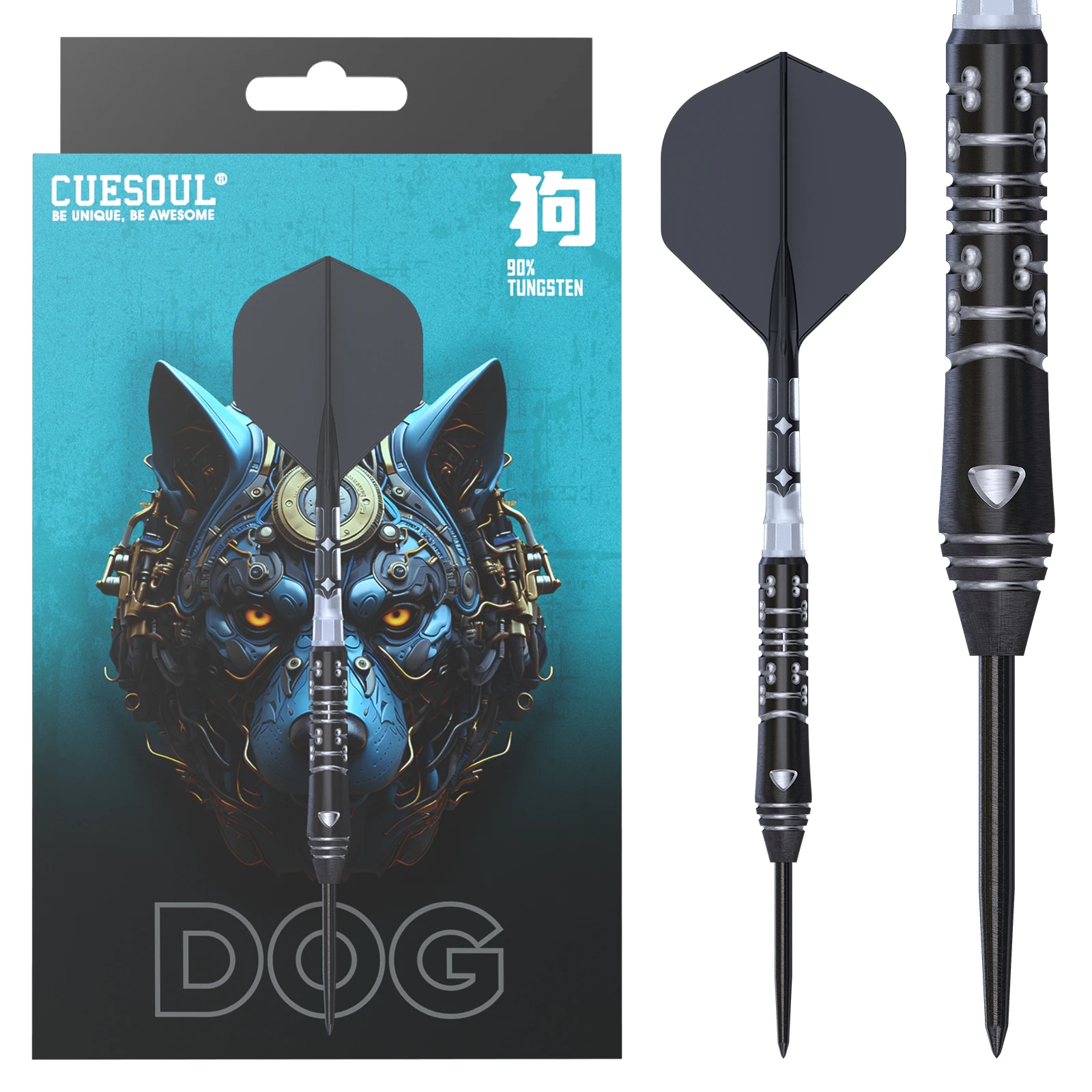 CUESOUL Chinese Zodiac ‘DOG’22g Steel Tip 90% Tungsten Dart Set with Titanium Coated and Integrated ROST T19 Flight