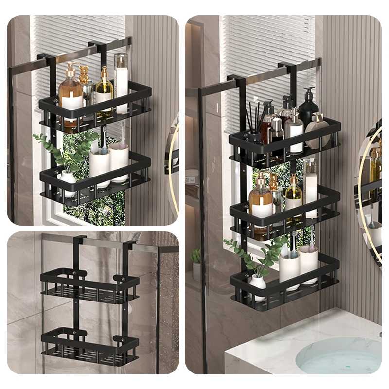 Bathroom Wall Mounted Three-Layer Storage Rack, Door Mounted Rack, Shower Gel Rack, Shower Room Supplies Storage Rack image 5