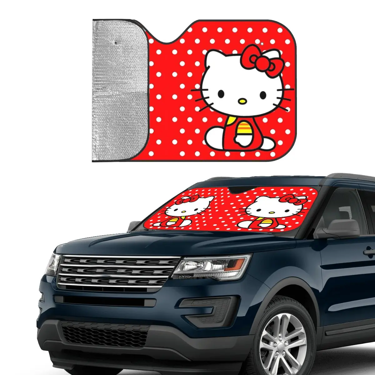 Hello Kitty Polka Dot Pattern Windshield Sunshade Retractable Car Front Windshield 76x140cm Sunshade Visor Heat Reflector