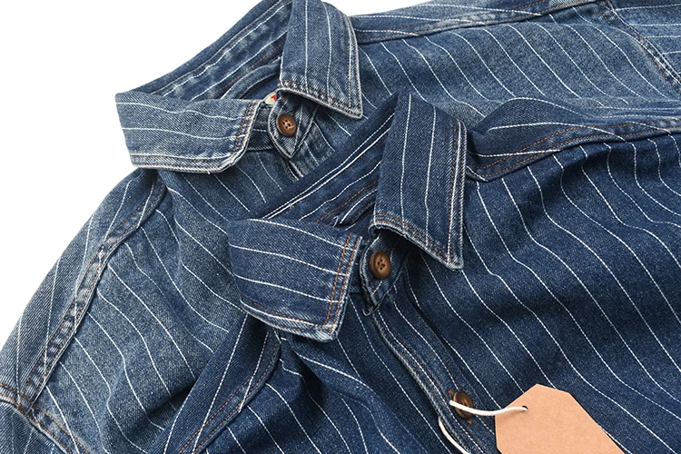 

Классическая полосатая рубашка в американском ретро-стиле из выстиранного денима, повседневная свободная рубашка с длинным рукавом, хлопковая, осенняя, унисекс, открытый кардиган