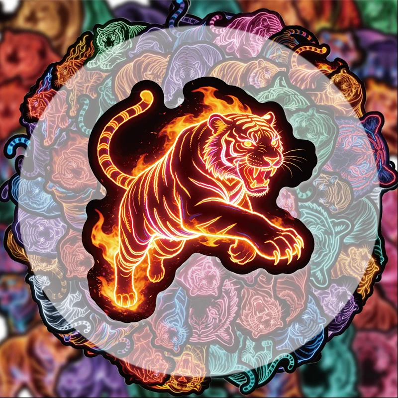 56 Colorful Line Art Tiger Stickers, Suitable for Water Bottles, Laptops, Phone Decorations, Suitcases, Skateboards, Guitars, Gift Boxes, Party Decorations, Holiday Gifts