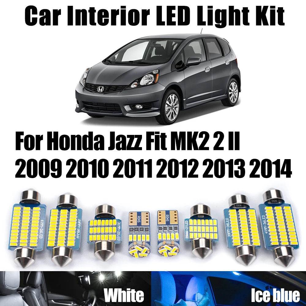 

9 шт. для Honda Jazz Fit MK2 2 II 2009-2012 2013 2014 лампа номерного знака светодиодная внутренняя лампа для чтения карт купольный светильник комплект автомобильных аксессуаров