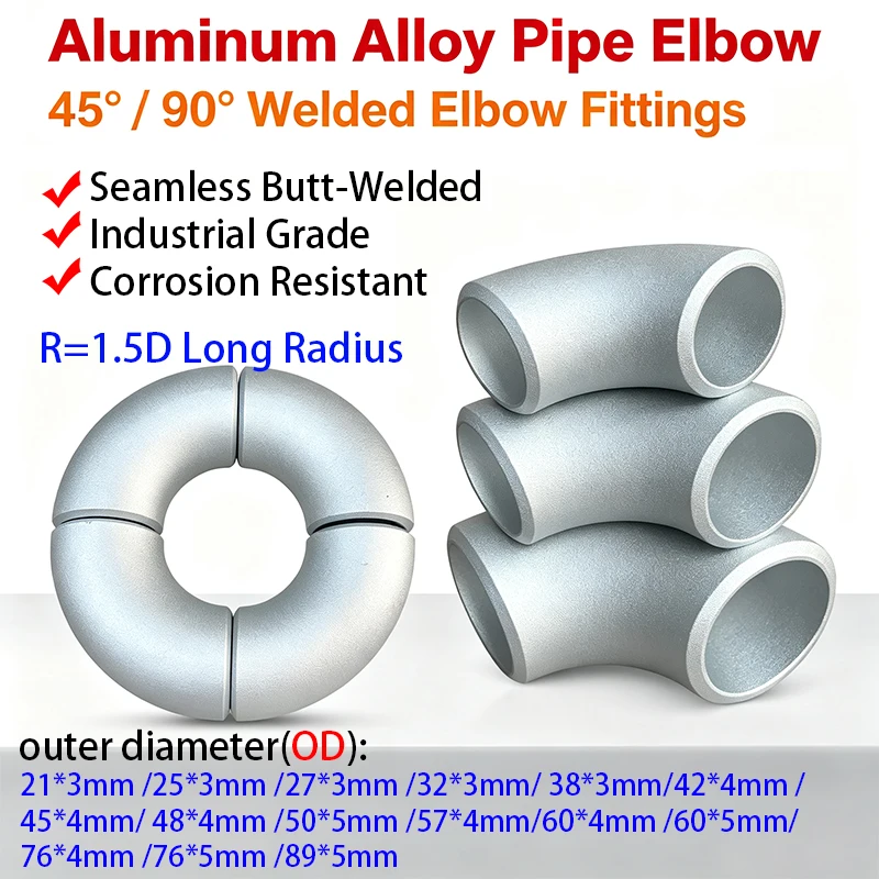 Aluminum Elbow Industrial-Grade Seamless Welded Aluminum Alloy Pipe Elbow Connector Durable Fittings 90/45 Degree