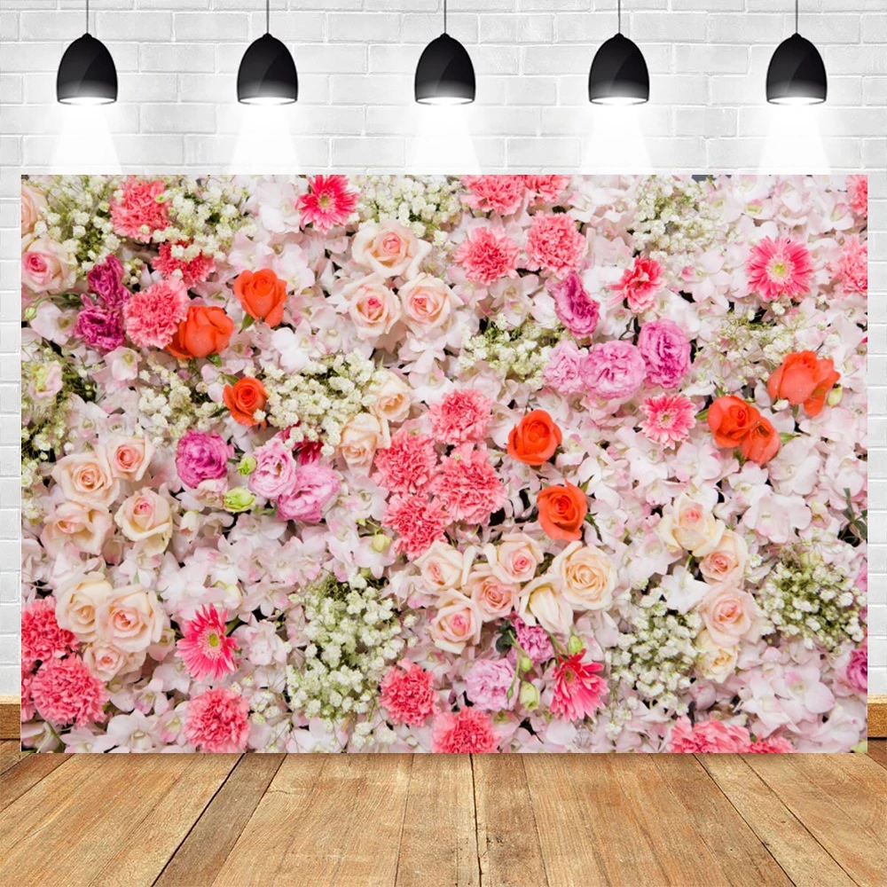 Flower Wall Wedding Photography Backdrop Floral Bridal Shower Engaged Ceremony Party Baby Birthday Background Photo Studio Props