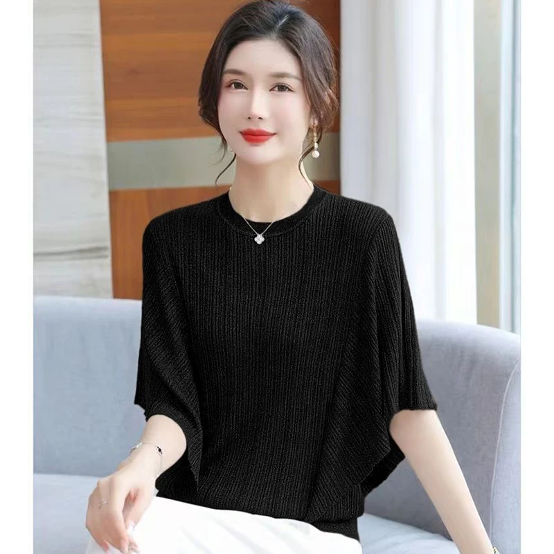 Elegant O-Neck Solid Color Butterfly Sleeve Blouses Women's Clothing 2024 Summer New Loose All-match Tops Office Lady Shirts