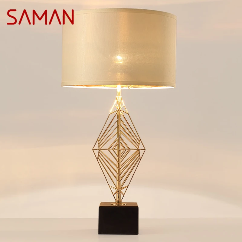 

SAMAN Contemporary Golden Table Lamp Nordic Fashionable Living Room Bedroom Creative LED Hollow Out Decoration Desk Light