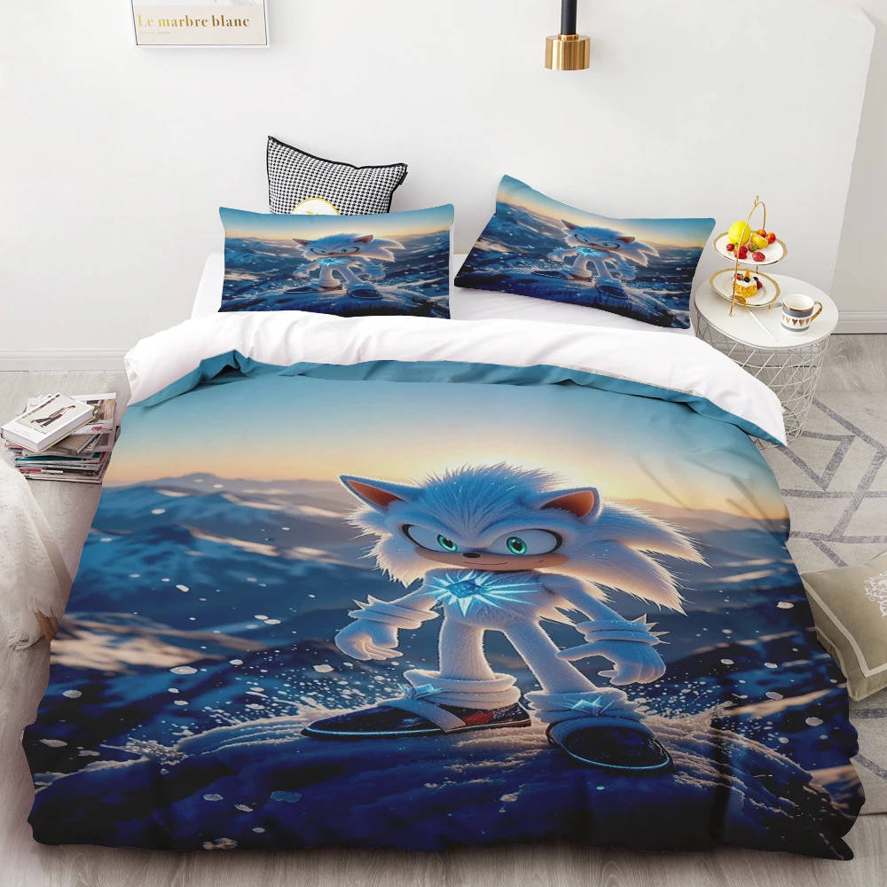 

Duvet Cover Sonic the Lightning game bedding blue cartoon bedroom/living room decor includes one duvet cover and two pillowcases