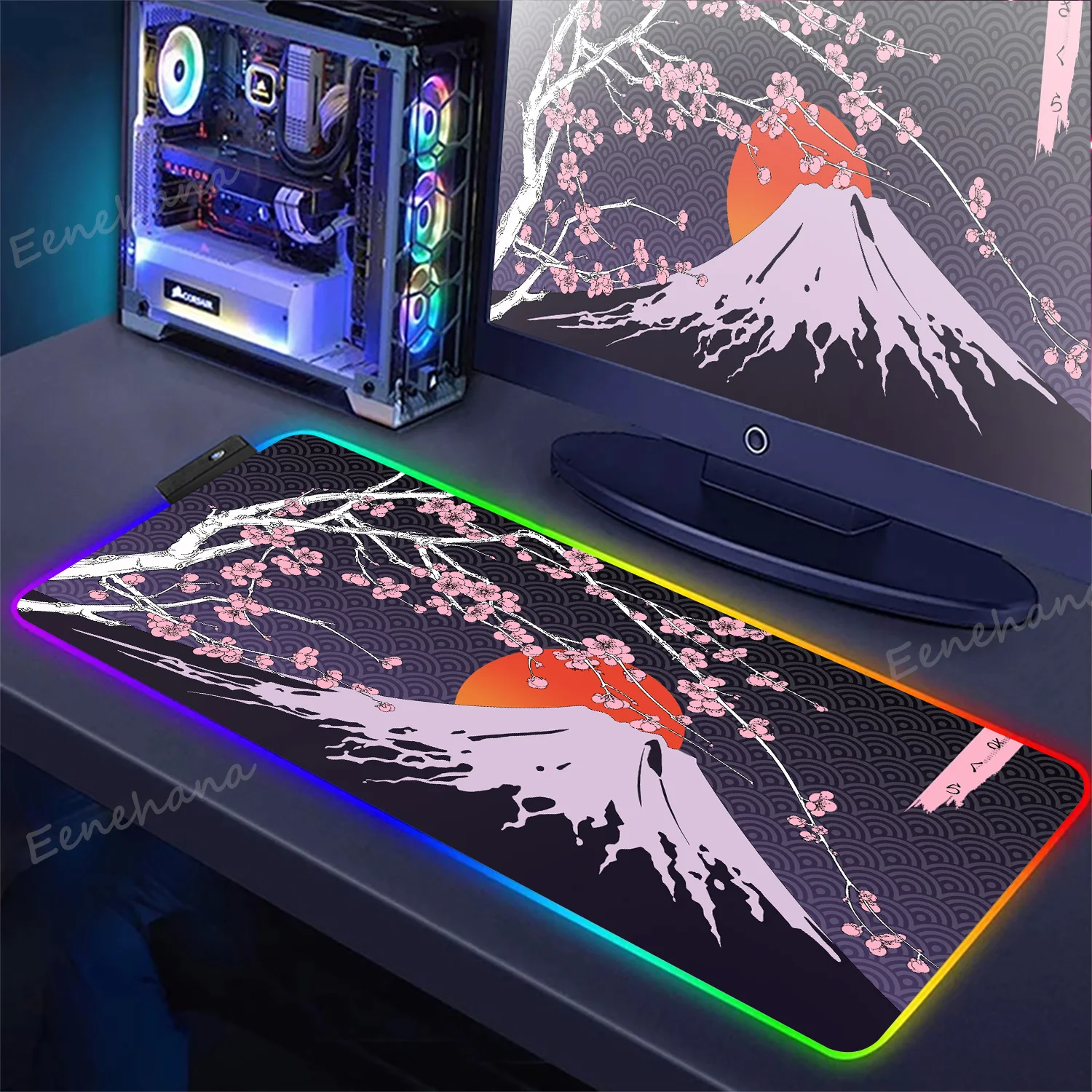 

New Sakura Pattern Large RGB Mouse Pad for Computer Gaming Locking Edge LED Lighting Keyboard Desk Mice Pad Rubber Table Mat