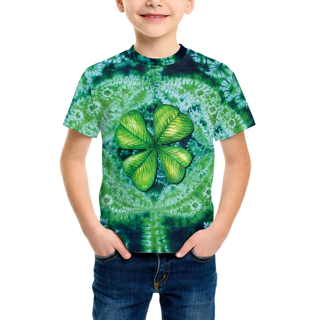 Iers Festival Kinderen Groen Geluksgras Print Cosplay Kostuum Jongen Korte Mouw Pak Vermomming Tops Feest Grappige Shirt Kleding