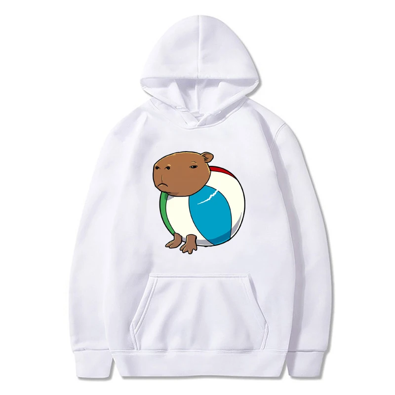 Capybara Astronaut Print Hoodies Kawaii Capybara Beach Ball Graphic Unisex Pullover Fashion Cartoon Pattern Man/Women Sweatshirt