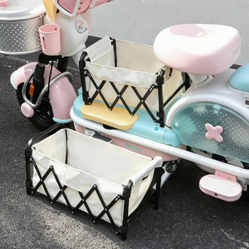 Battery scooter retractable storage basket with dog artifact oversized large storage rack pet foldable motorcycle luggage basket