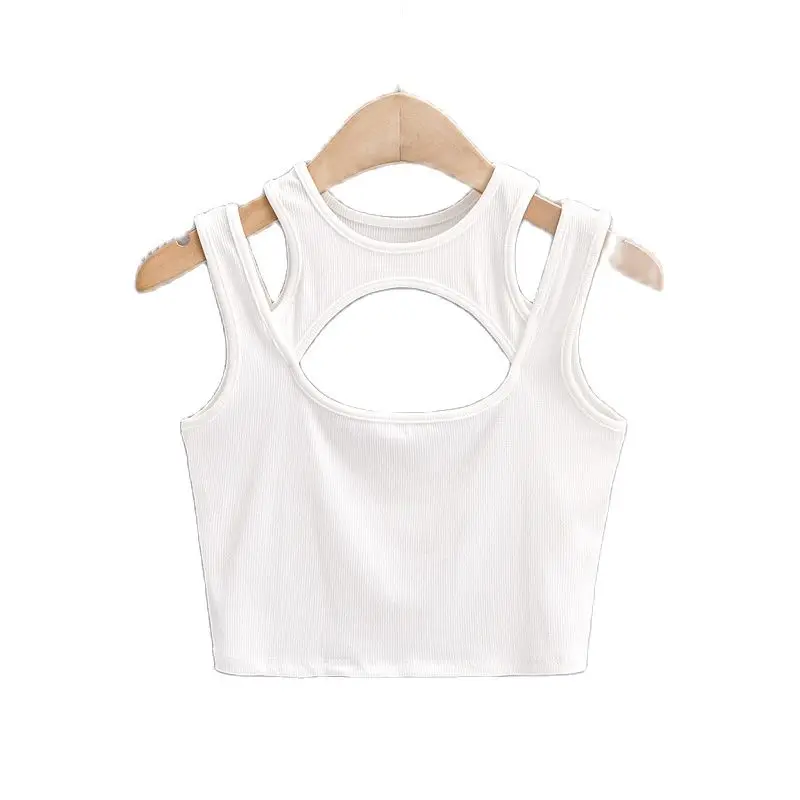 2024 lato nowy nabytek kobiety jednokolorowe seksowne przyczynowe 2-częściowe krótkie bluzki zbiorniki dla pań