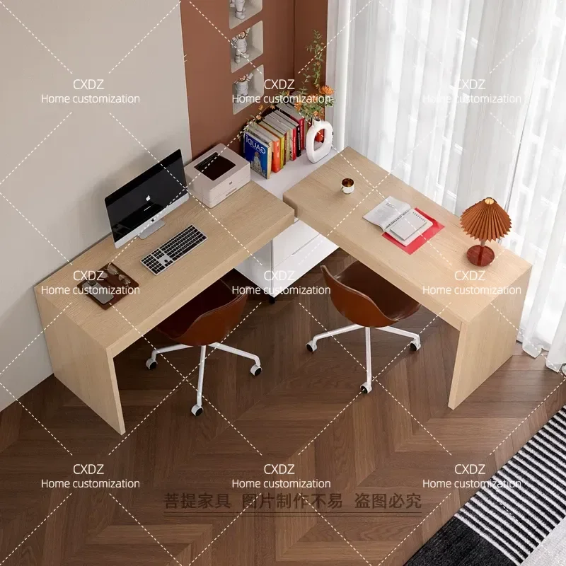 Modern Simple Double Solid Wood Desk Corner Computer Table for Two Person Household Writing Desk L Shaped Workstation