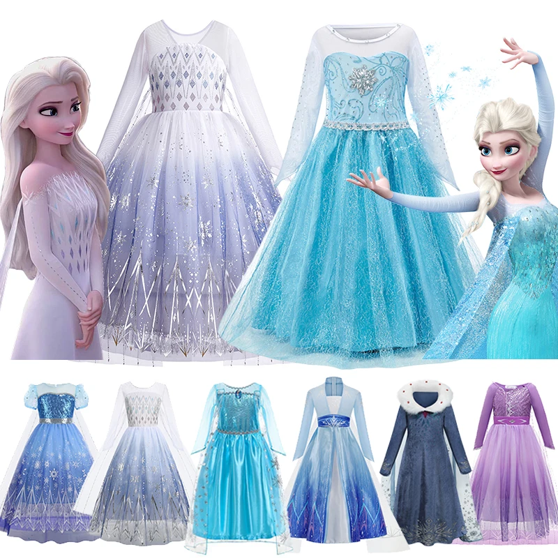 

Disney Frozen Elsa Anna Princess Dresses Girls Mesh Sequin Dress Kids Cosplay Snow Queen Costumes Carnival Birthday Party Gowns