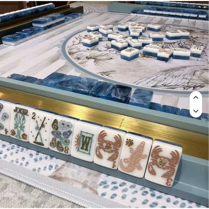 Blue Ocean‑Themed 2‑Layer Acrylic American Mahjong Set, 160Pcs Portable Hand‑Play Mah Jongg Tiles for Family Party Leisure