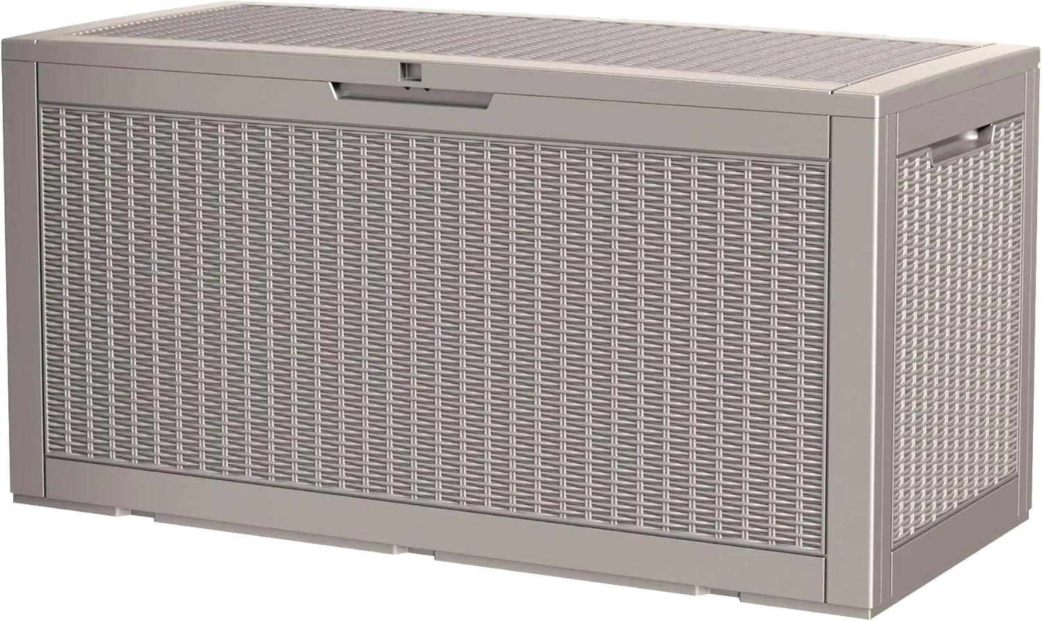 

100 Gallon Waterproof Deck Box with Lockable Lid, Rattan Texture, Hydraulic Piston for Outdoor Storage