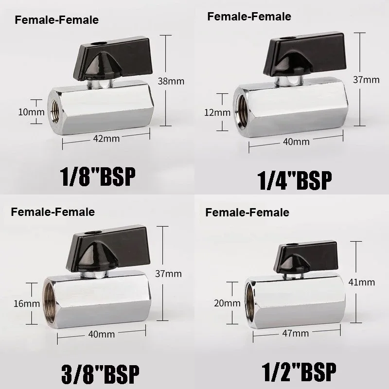 BSP rosca Mini Latão Válvula de Esfera, macho para fêmea Compressor de Ar, Água, Gás, Oil Shut Off Valve, 1/8 \