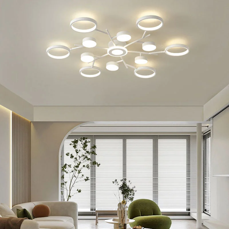 2023 Modern Simple Style Remote Control Light LED Chandelier For Living Room Bedroom Kitchen Study Ceiling Lamp White Design