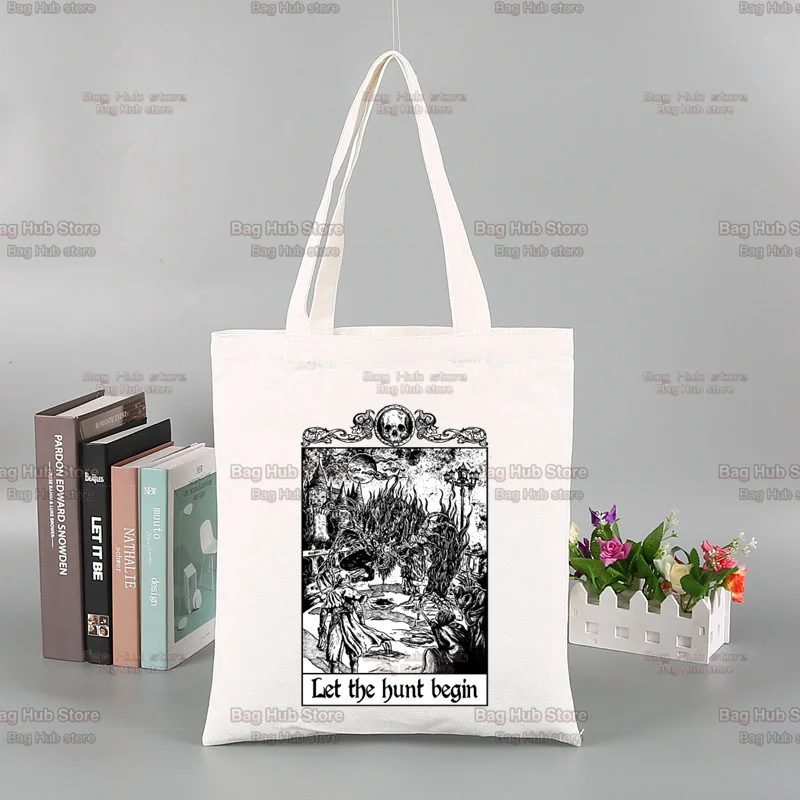 Bloodborne Reutilizável Shopping Bag, Deixe a Besta Caça, Canvas Tote Bolsa, Compra Sac