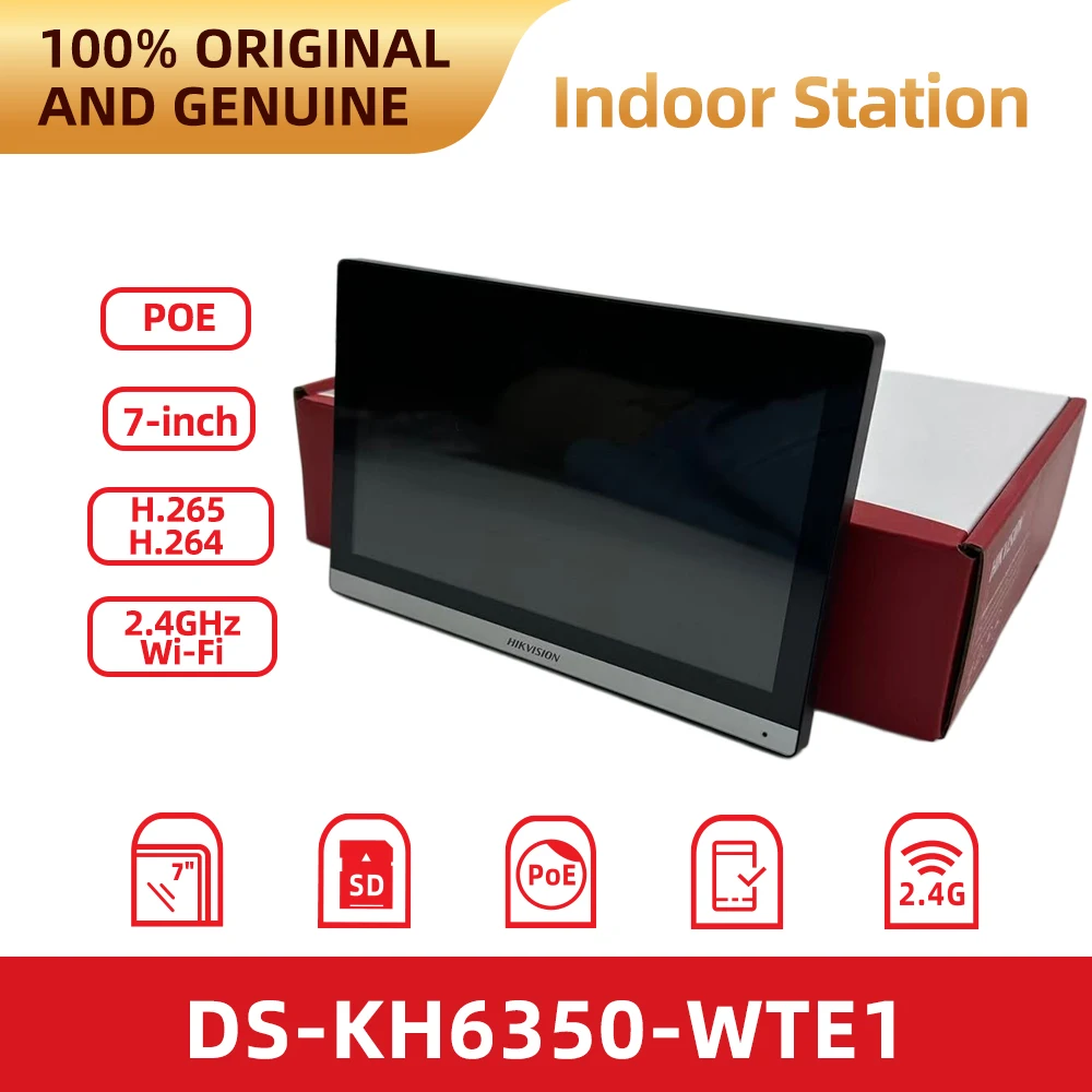

Hikvision DS-KH6350-WTE1 7inch IP Video Intercom Indoor Station WiFi PoE Monitor for Villa Apartment Door Phone